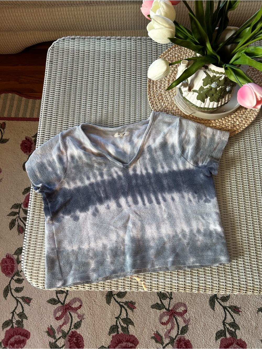 Madewell Ombre Knit Crop Top - Light Blue & Cream